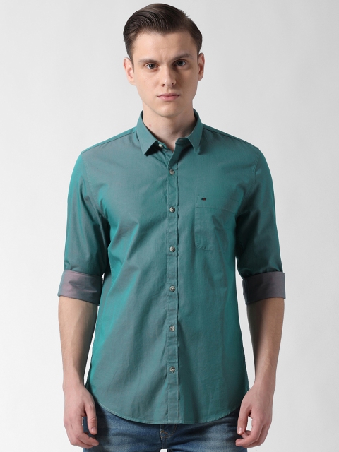 Peter England Casuals Men Green Slim Fit Solid Casual Shirt