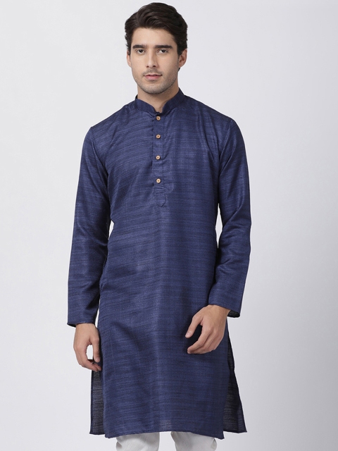 VASTRAMAY Men Navy Blue Striped Straight Kurta