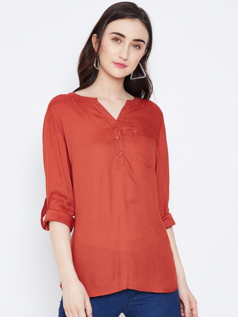 Oxolloxo Women Red Solid High-Low Top