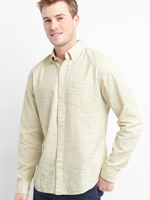 GAP Men Beige Texture Button Down Standard Fit Shirt