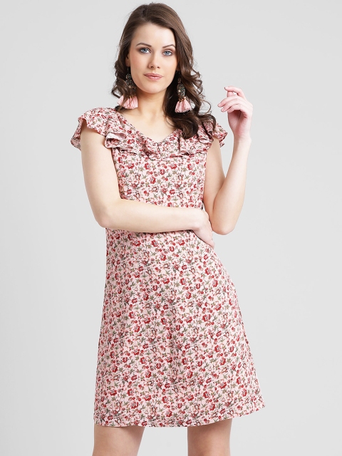 Zink London Women Pink Printed A-Line Dress