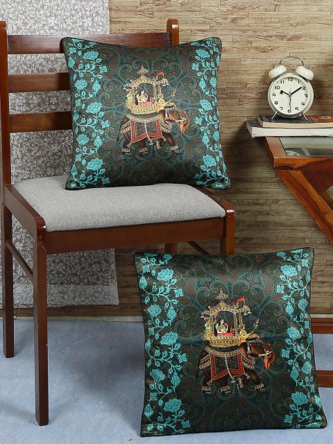 Reinvention Factory Green Set of 2 Floral Square Cushion Covers