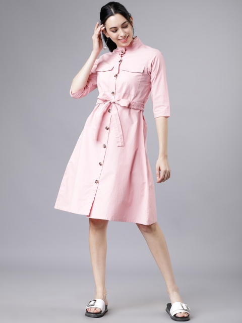 Tokyo Talkies Women Pink Solid Shirt Dress