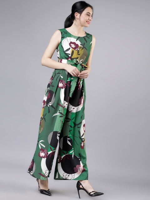 Tokyo Talkies Green Printed Basic Jumpsuit
