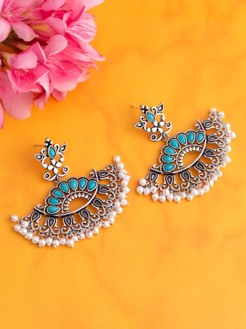 Voylla Silver-Plated Crescent Shaped Drop Earrings