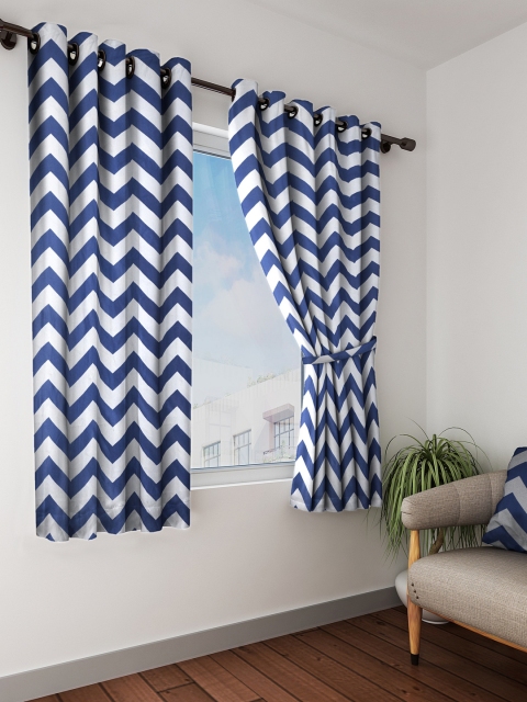 Home Sizzler Blue & White Set of 2 Printed Window Curtains