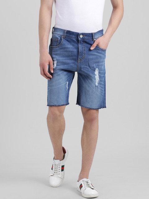 REALM Men Blue Washed Slim Fit Denim Shorts
