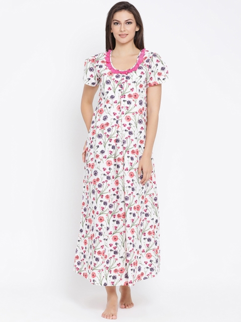 Clovia White Printed Maternity Nightdress NS1117P18XL