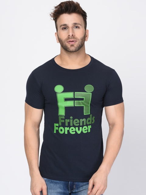 oneliner Men Navy Blue Printed Round Neck T-shirt
