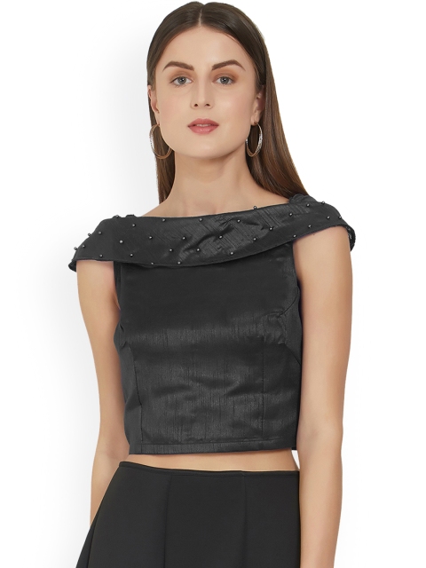 Mirchi Fashion Women Black Solid Stitched Saree Blouse