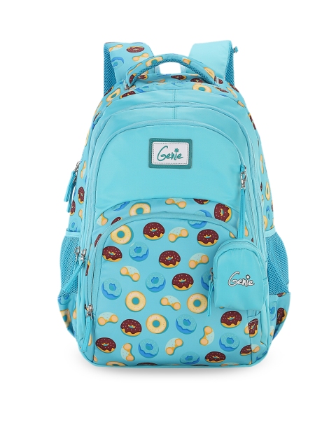Genie Girls Blue Printed 17 inches Medium Backpack with Pouch