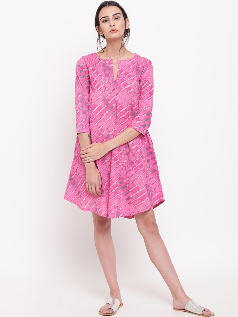 trueBrowns Women Pink Dyed A-Line Dress