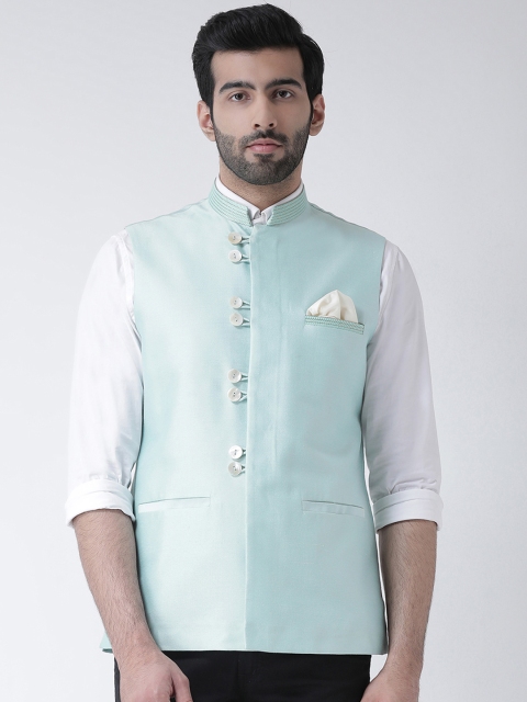 KISAH Men Blue Solid Nehru Jacket