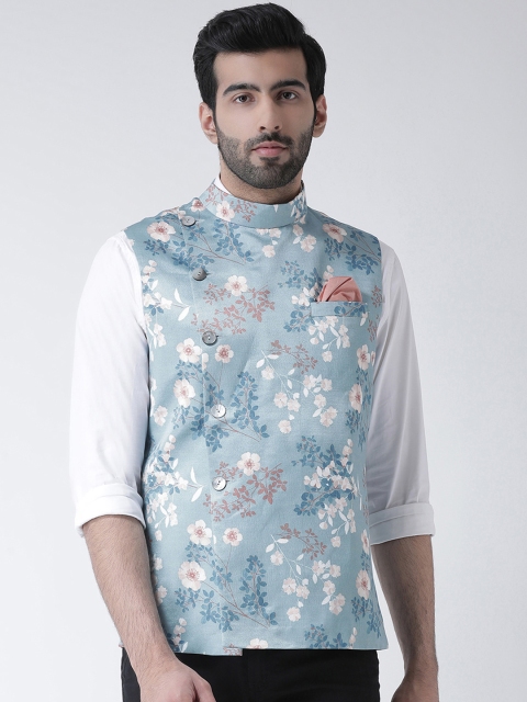 KISAH Men Blue Printed Nehru Jacket