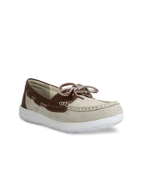 Clarks Women Off-White Perforated Boat Shoes