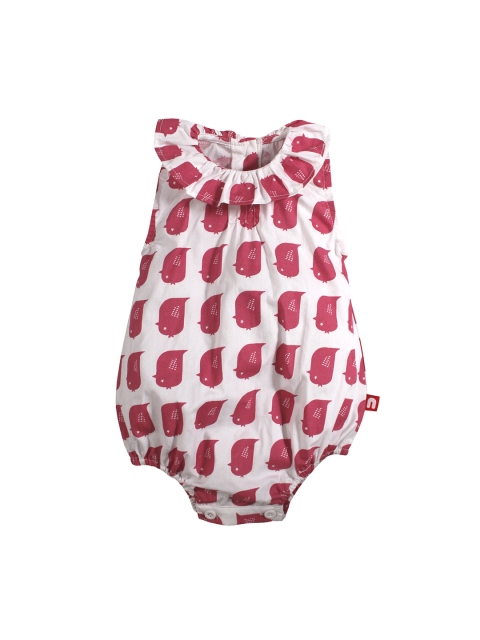 Nino Bambino Girls White & Pink Printed Organic Cotton Bodysuit