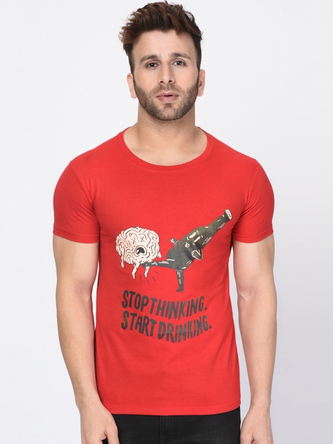 oneliner Men Red Printed Round Neck T-shirt
