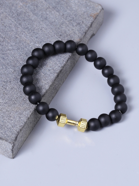 Dare by Voylla Men Black & Gold-Toned Beaded Elasticated Bracelet
