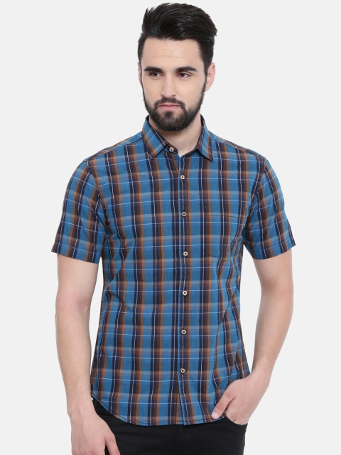 IMYOUNG Men Blue Slim Fit Checked Casual Shirt