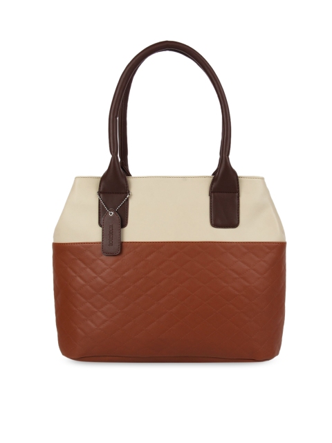 Toteteca Brown & Beige Colourblocked Quilted Handheld Bag