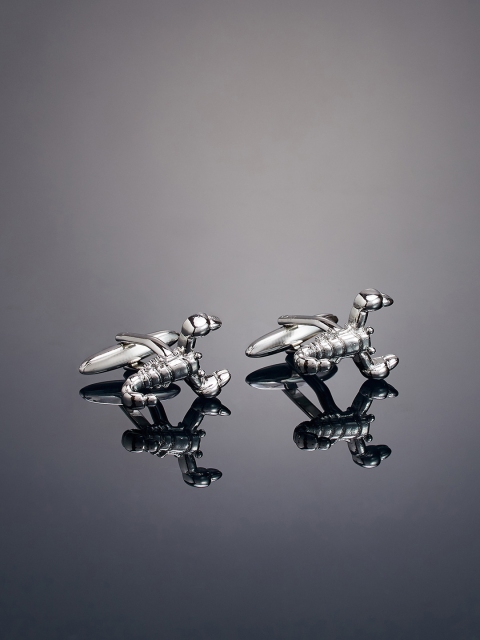 shaze Men Silver-Toned Rhodium-Plated Cufflinks