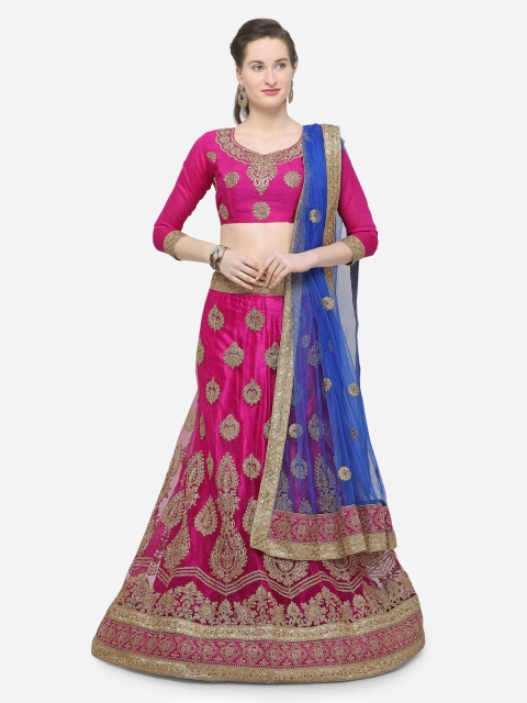 V SALES Pink Semi-Stitched Lehenga & Blouse with Dupatta
