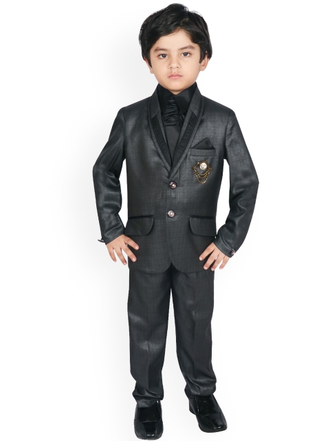 SG YUVRAJ Boys Black Solid Suit