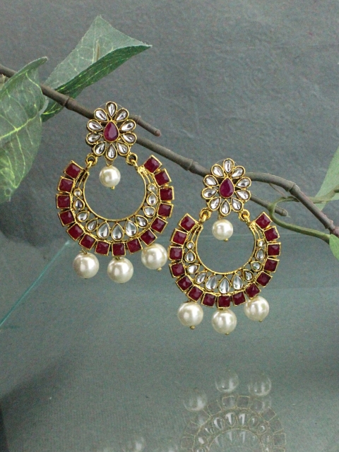 Sia Art Jewellery Gold-Plated & White Classic Drop Earrings