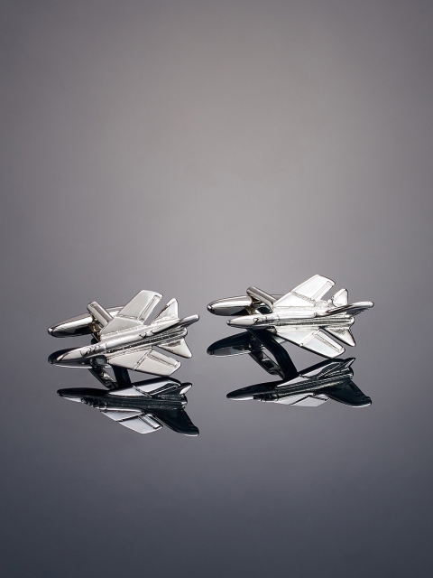 shaze Silver-Plated Fighter Jet-Shaped Cufflinks
