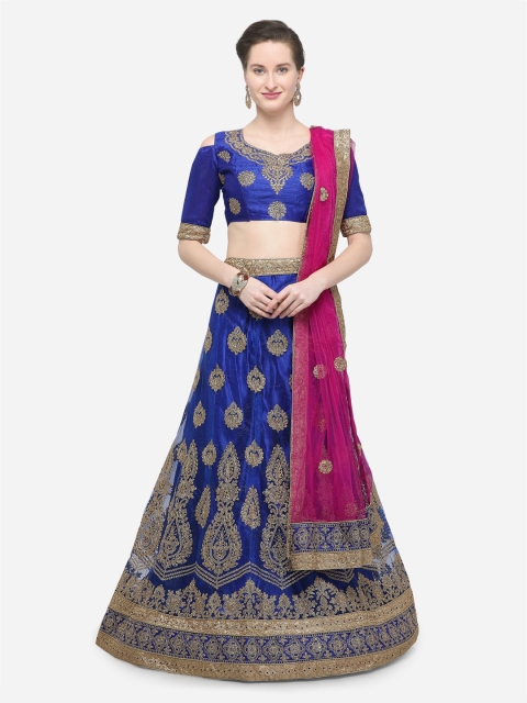 V SALES Blue Semi-Stitched Lehenga & Blouse with Dupatta