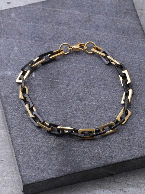 Dare by Voylla Men Gold-Toned & Black Brass-Plated Handcrafted Link Bracelet