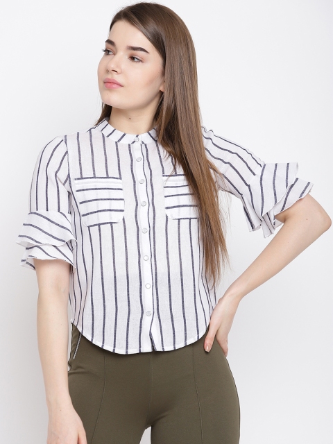 Texco Women White & Blue Regular Fit Striped Casual Shirt