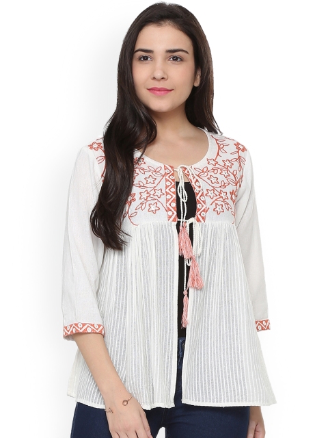 People Women White Solid Open Front Jacket