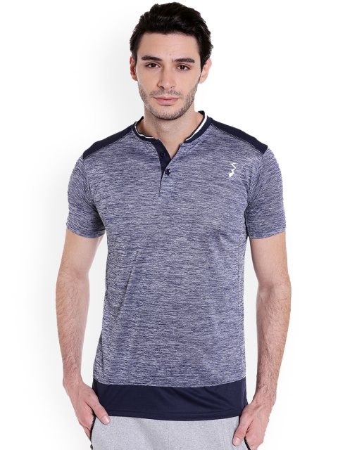 Campus Sutra Men Navy Blue Solid Mandarin Collar T-shirt