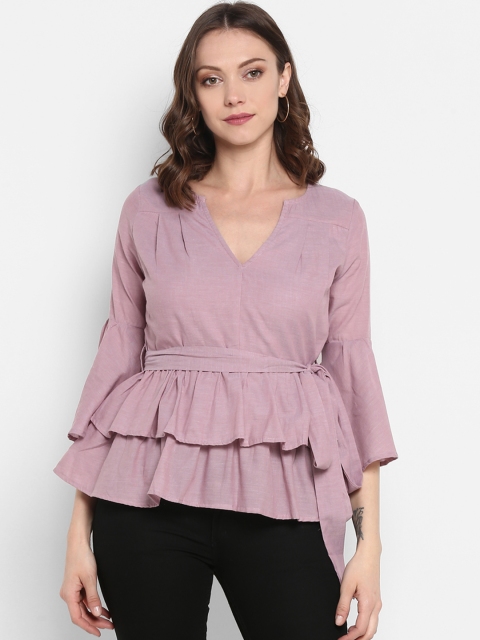 MIAMINX Women Pink Solid Tiered Top