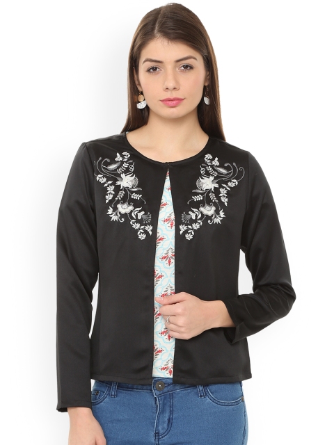 People Women Black Solid Open Front Jacket