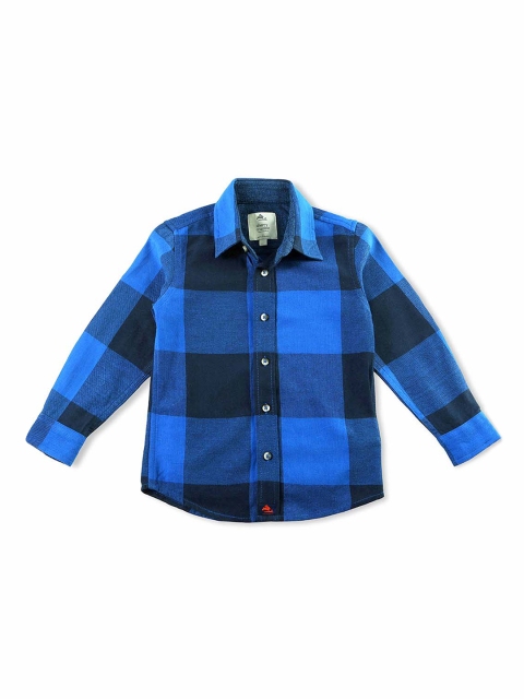Cherry Crumble Boys Blue & Black Regular Fit Checked Casual Shirt