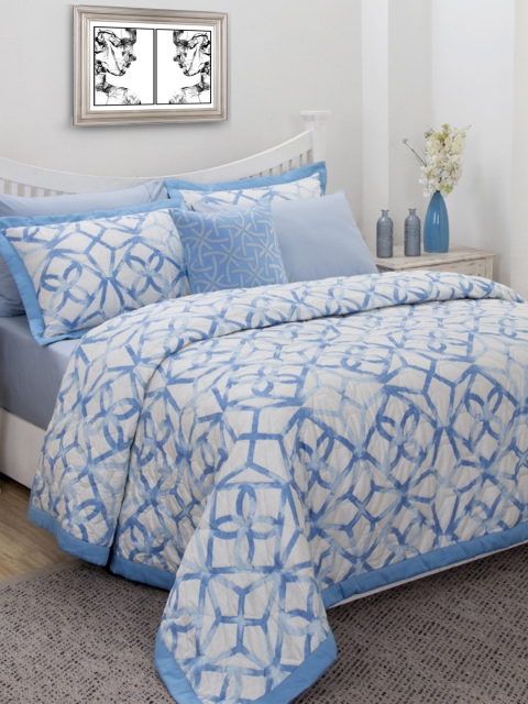 MASPAR Blue Printed Polycotton 115GSM Double Quilt Set