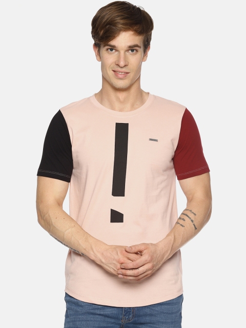 IMPACKT Men Peach-Coloured Colourblocked Round Neck T-shirt