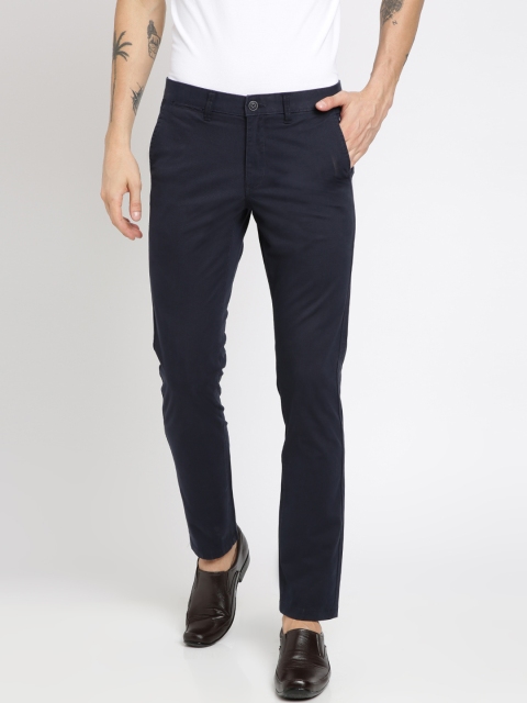 Crocodile Men Navy Blue Slim Fit Solid Regular Trousers