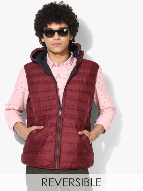 Maroon Solid Padded Reversible Jacket