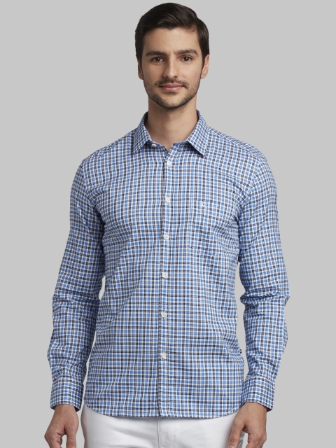 Parx Men Blue Slim Fit Checked Casual Shirt