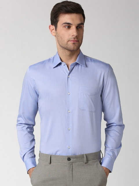 Peter England Elite Men Blue Slim Fit Solid Formal Shirt
