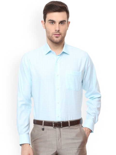 Van Heusen Men Turquoise Blue Regular Fit Checked Formal Shirt