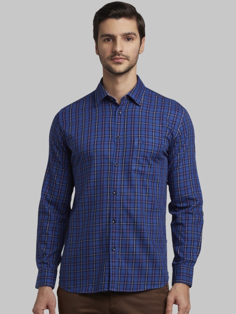 Parx Men Blue Slim Fit Checked Casual Shirt