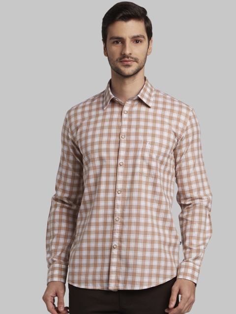 Parx Men Brown Slim Fit Checked Casual Shirt