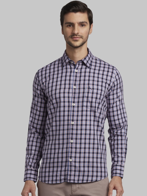 Parx Men Red & Blue Slim Fit Checked Casual Shirt