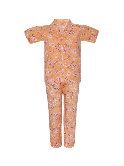 Punkster Boys Orange Printed Night suit