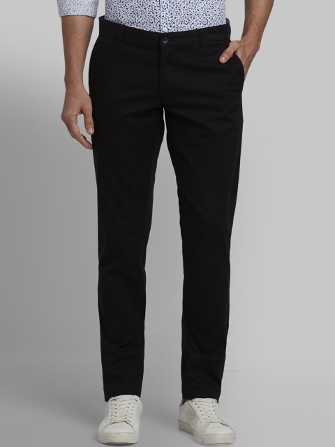 Parx Men Black Tapered Fit Solid Regular Trousers