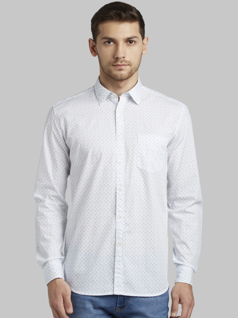Parx Men White & Blue Slim Fit Printed Casual Shirt